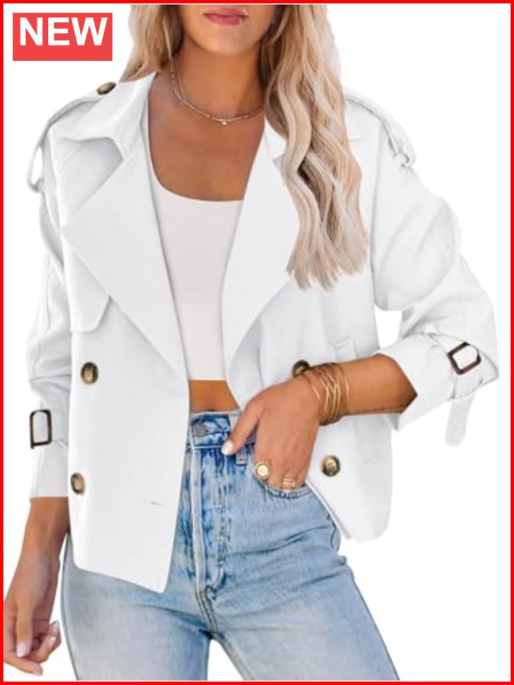 Women Short Double Breasted Trench Coat Cropped Jacket